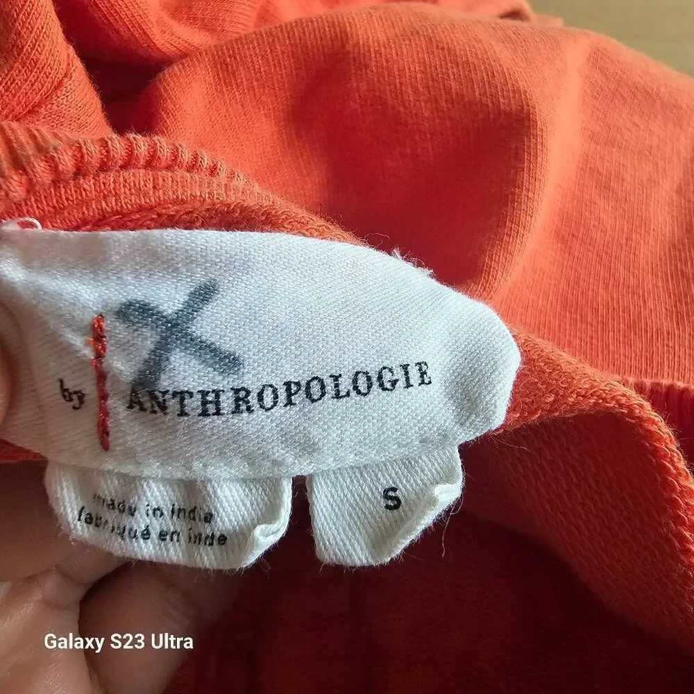 Anthropologie daily practice Sz S orange puff sweatshirt 3D floral